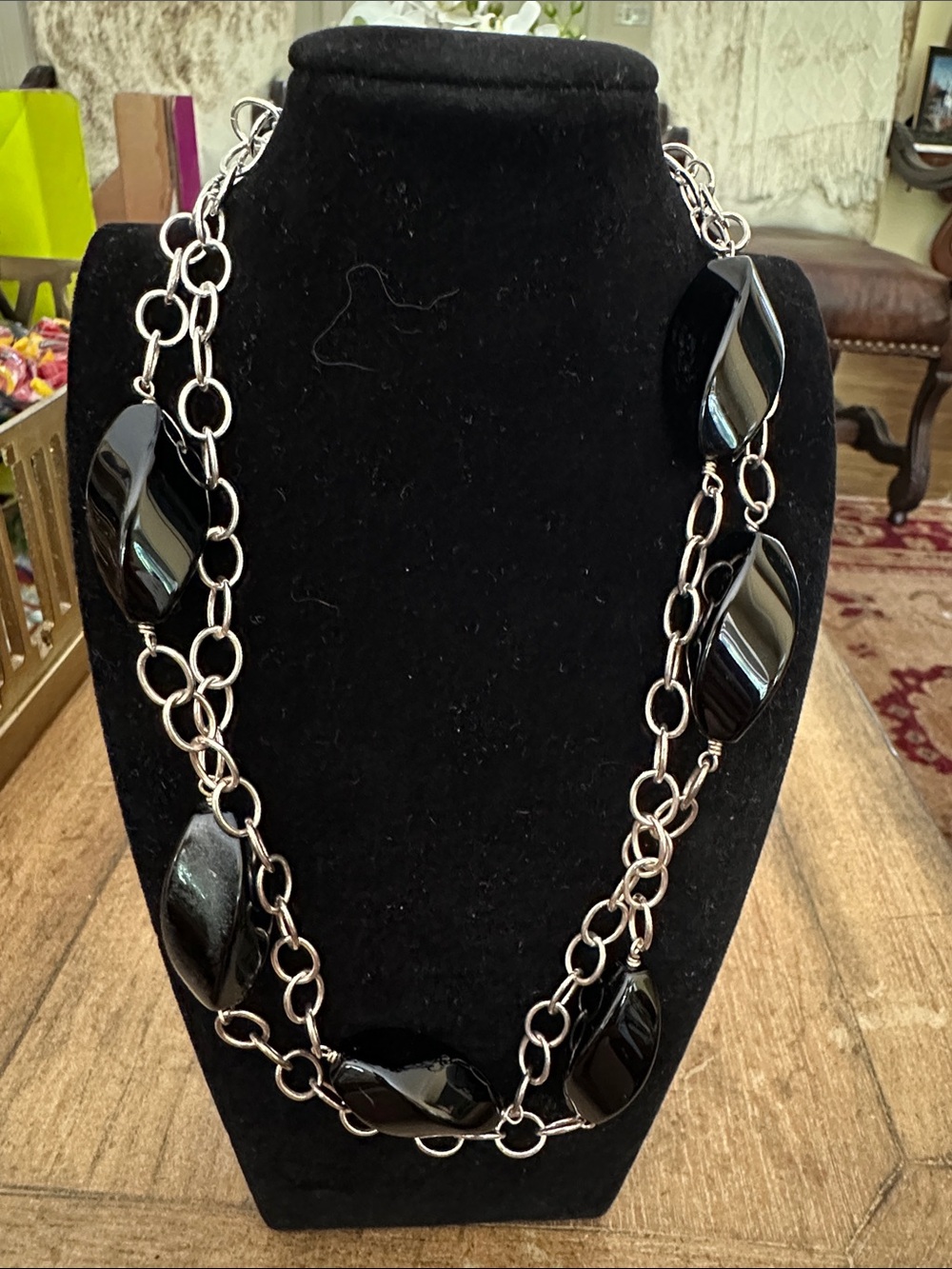 Black Faceted Bead Chain Necklace - Women Jewelry